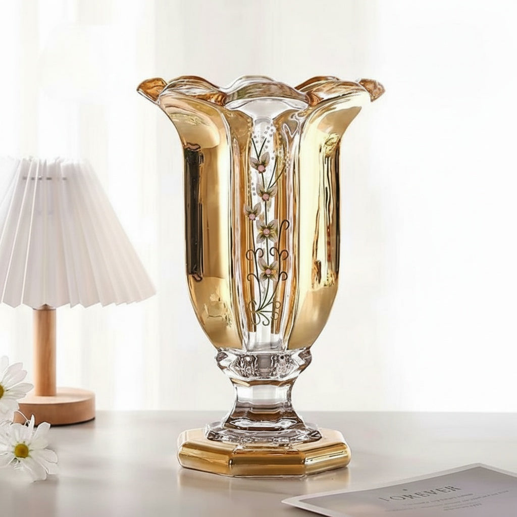 Full view of the crystal vase on a table setting