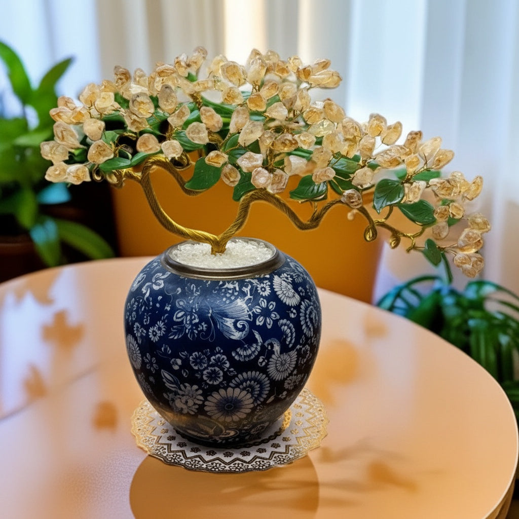 Gold Crystal And Ceramic Bonsai Tree Sculpture