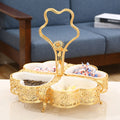 Gold tone filigree clover serving dish open compartments
