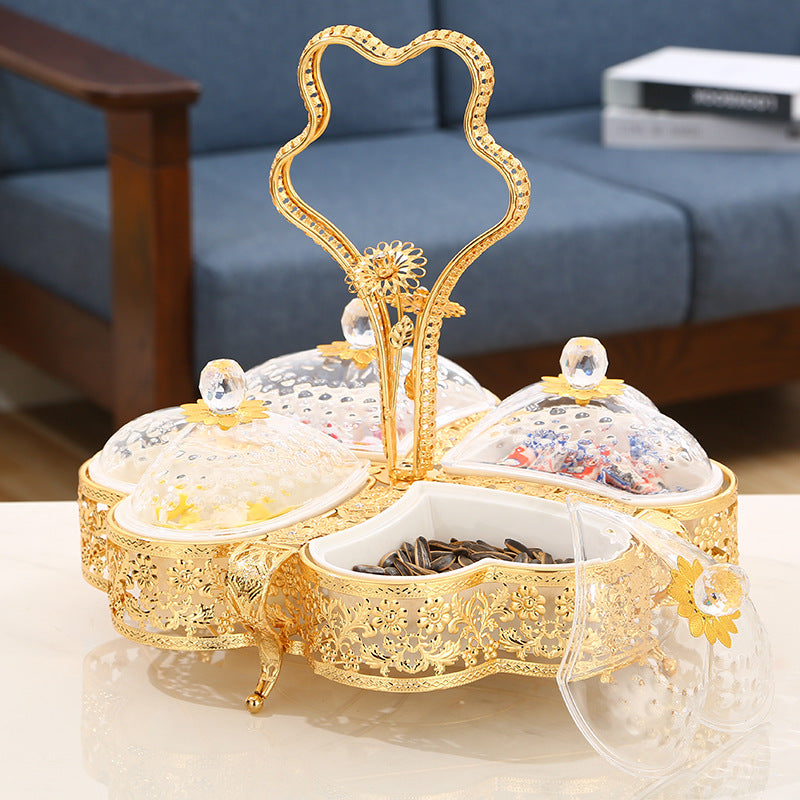 Luxury gold snack organizer with lids and crystal knobs