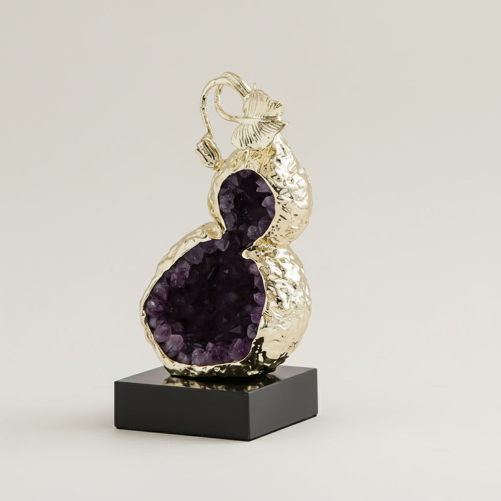 Gold Finish & Amethyst Geode Gourd Sculpture