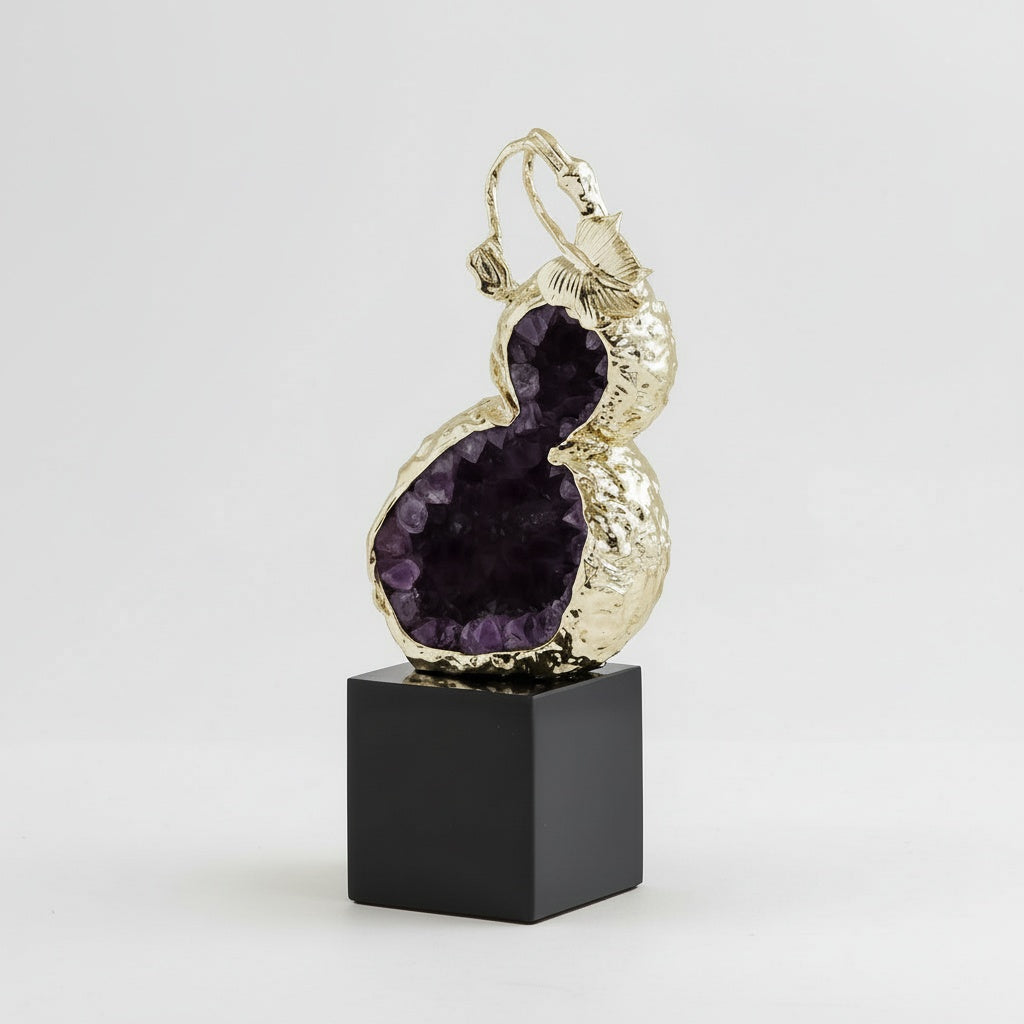 Gold Finish & Amethyst Geode Gourd Sculpture