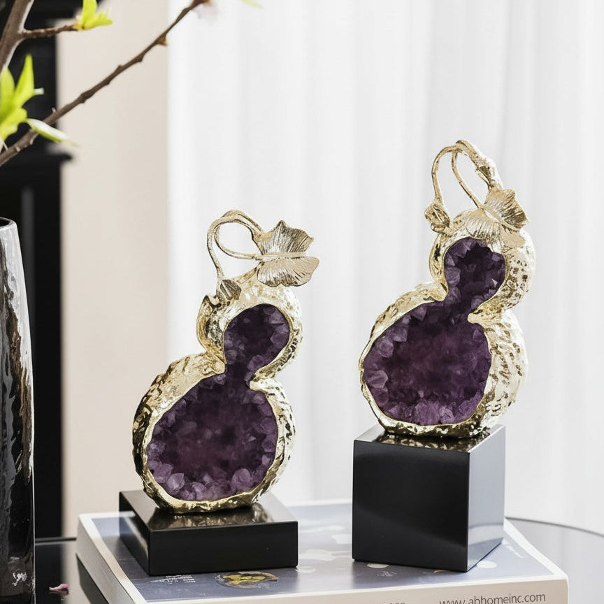 Gold Finish & Amethyst Geode Gourd Sculpture