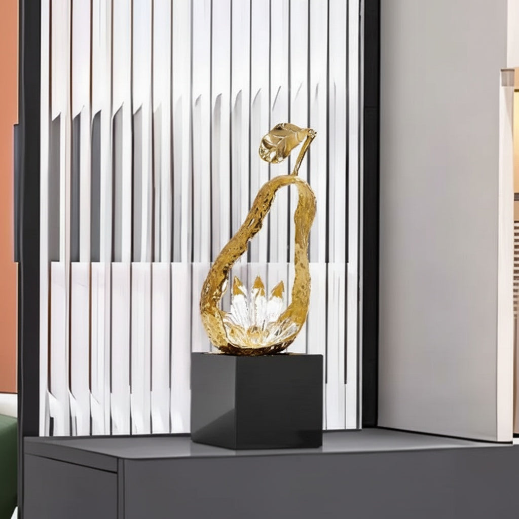 Gold Finish Apple And Pear Sculptures