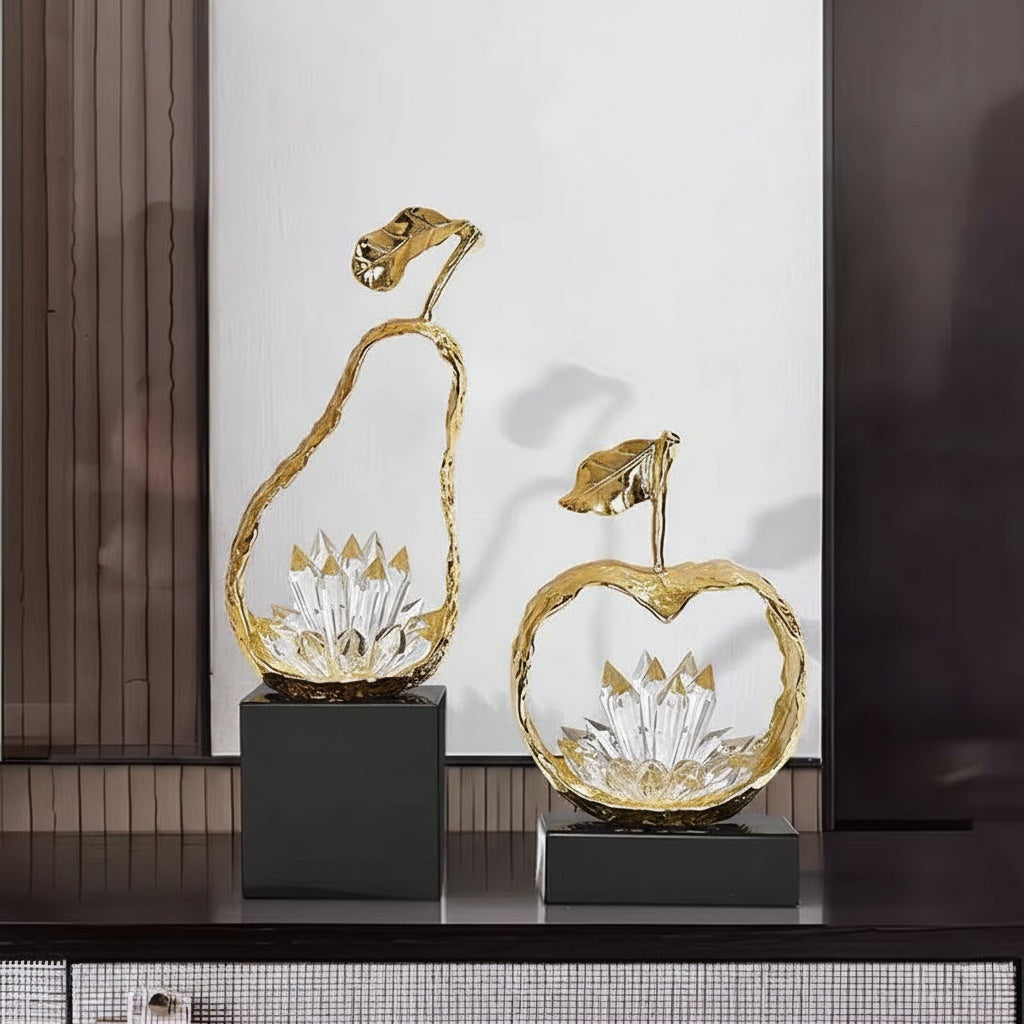 Gold Finish Apple And Pear Sculptures