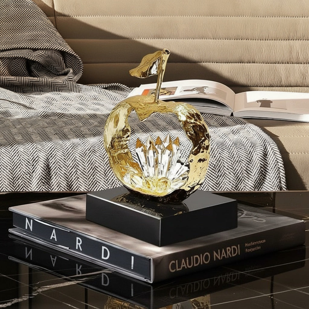 Gold Finish Apple And Pear Sculptures
