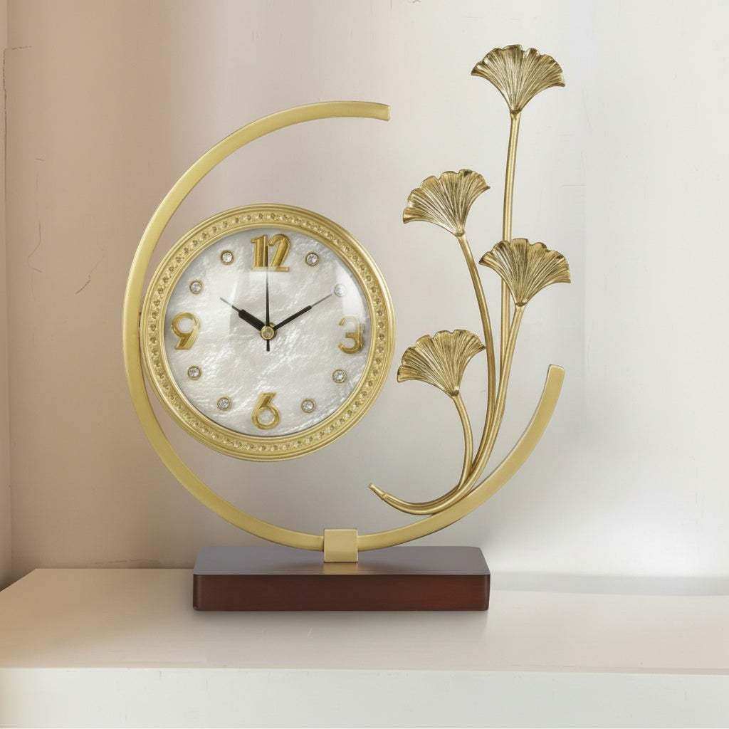 Gold Finish Metal Crescent Table Clock