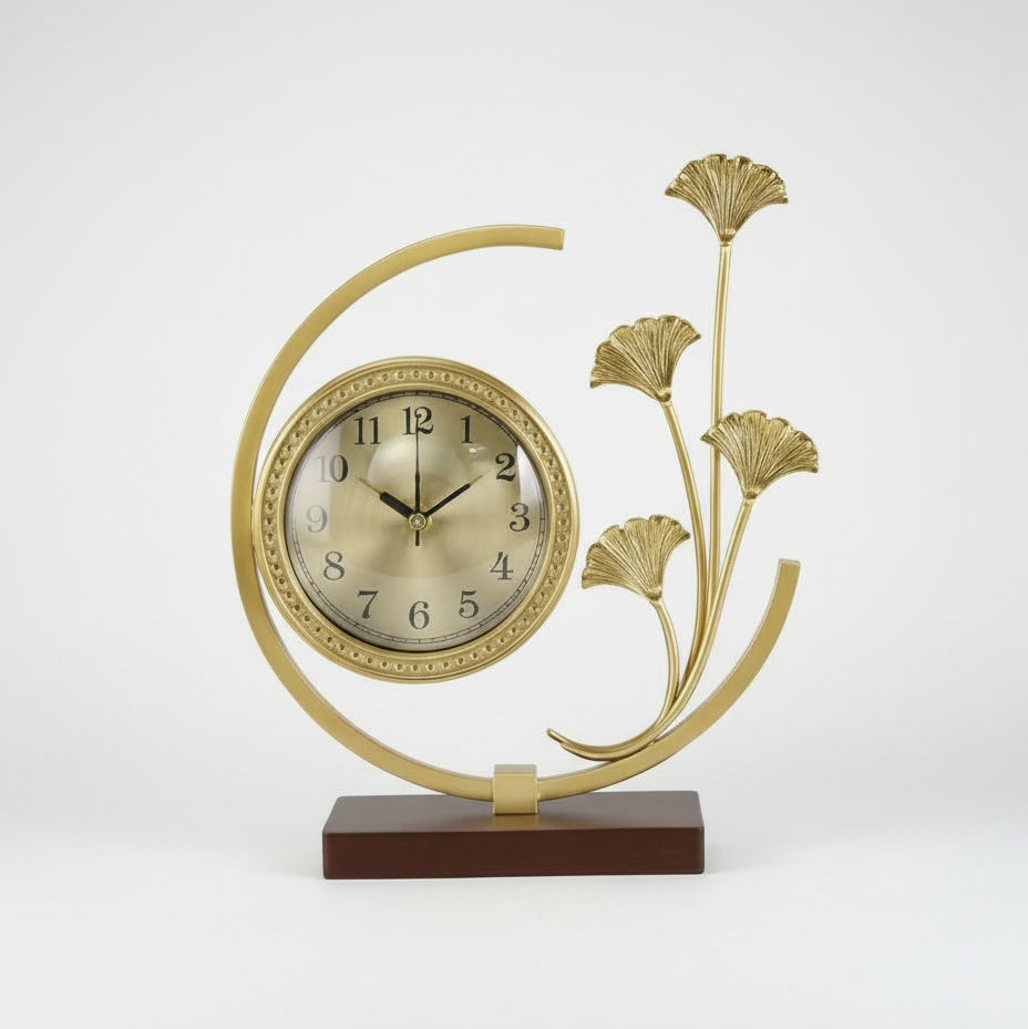 Gold Finish Metal Crescent Table Clock with Classic Dial