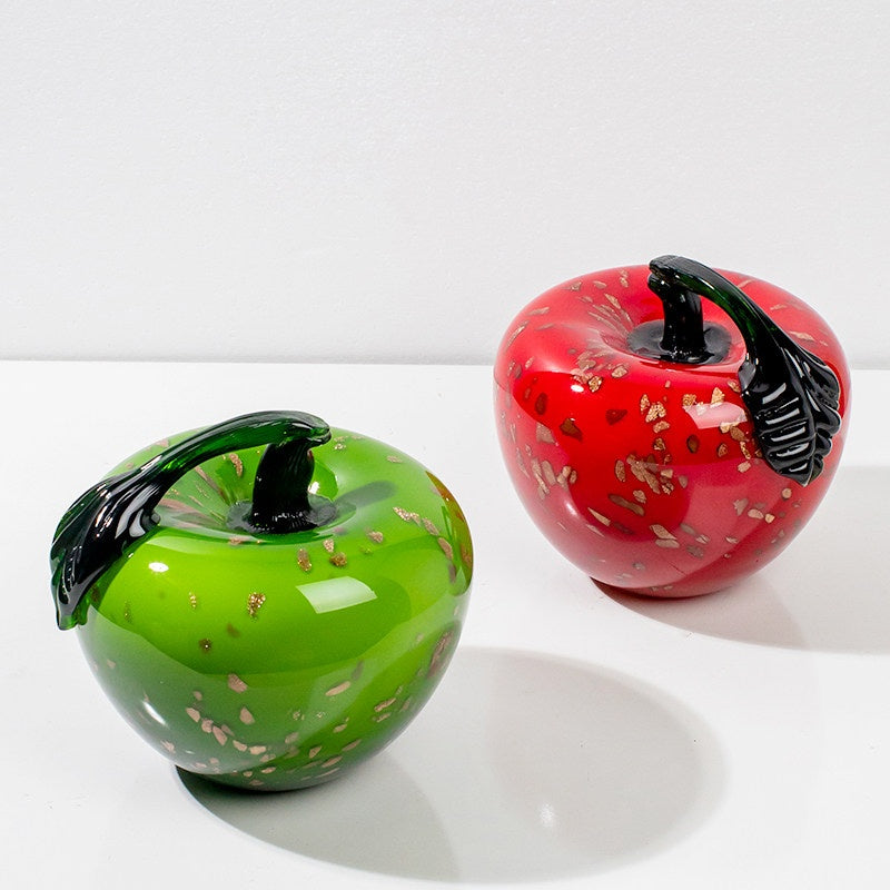 Pair of red and green glass apples with gold leaf inclusions