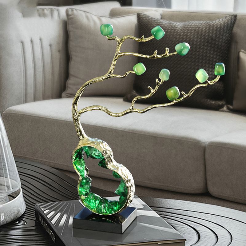 Angled view of luxury crystal bonsai decor on coffee table