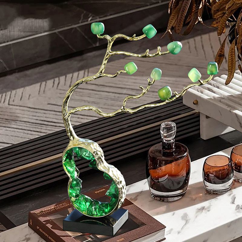 Side profile of crystal tree sculpture showing base detail