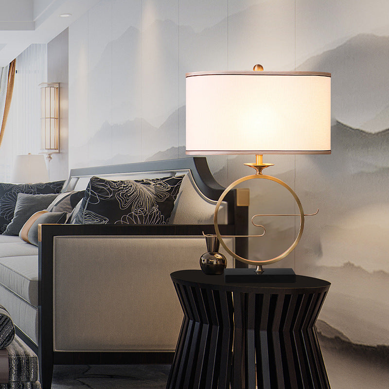 Lifestyle setting of gold iron lamp in luxury living room