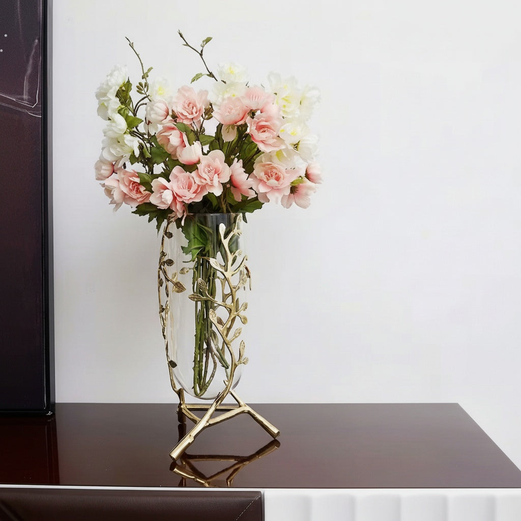 Gold Metal And Clear Glass Branch Vase