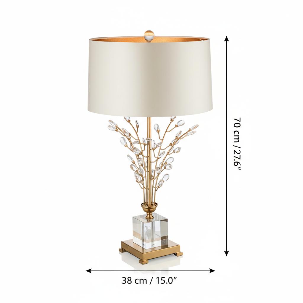 Dimensions diagram of gold resin table lamp