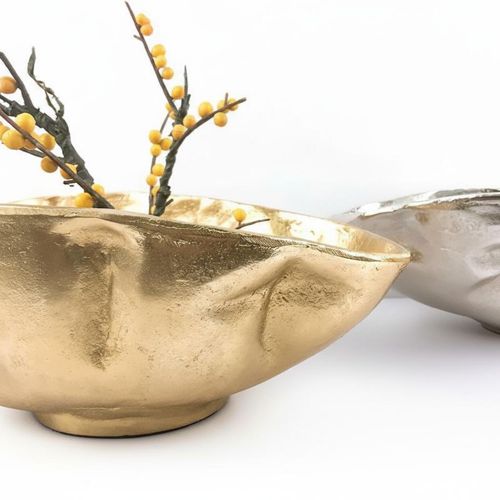 Close up of textured gold resin bowl rim