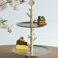Two tier serving stand with gold coral branch design and silver plates