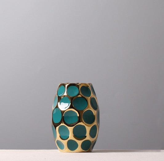 Medium gold and teal geometric vase