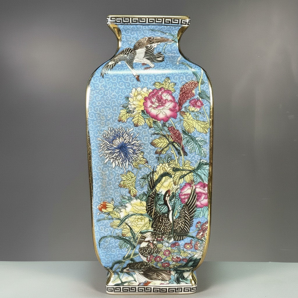 Gold Trim Porcelain Rectangular Vase