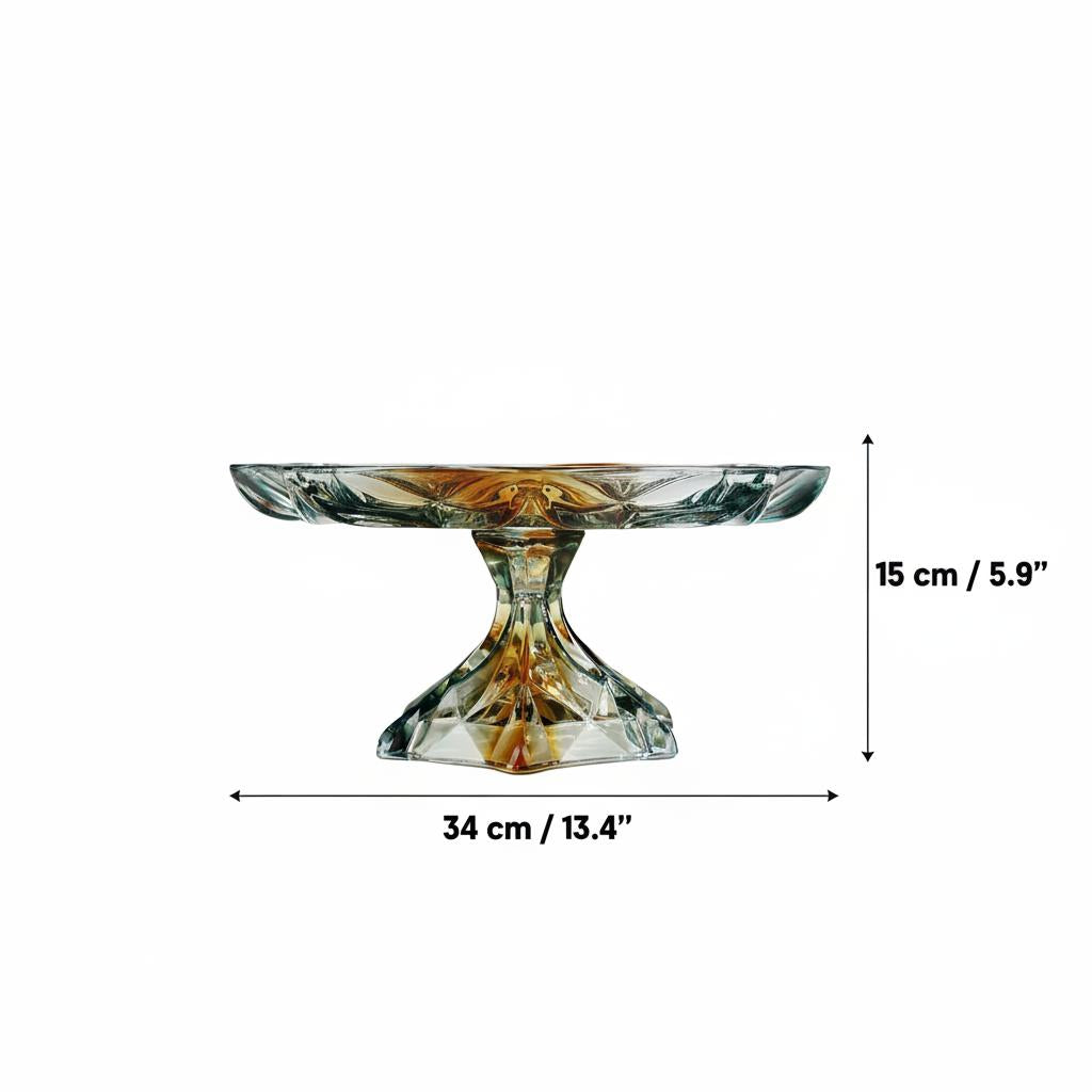 Dimensions diagram of glass fruit bowl 34cm width 15cm height
