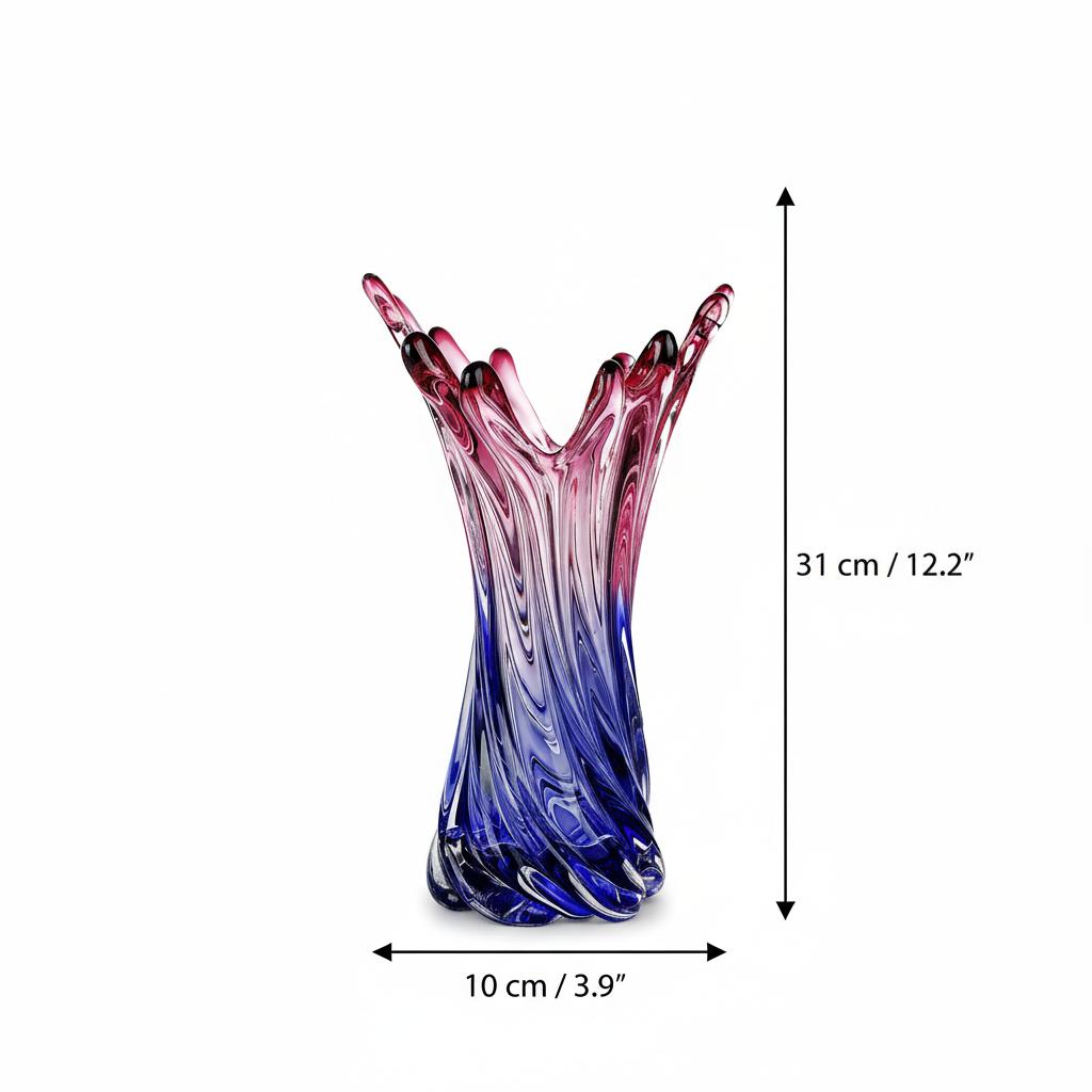 Dimensions diagram of gradient glass vase