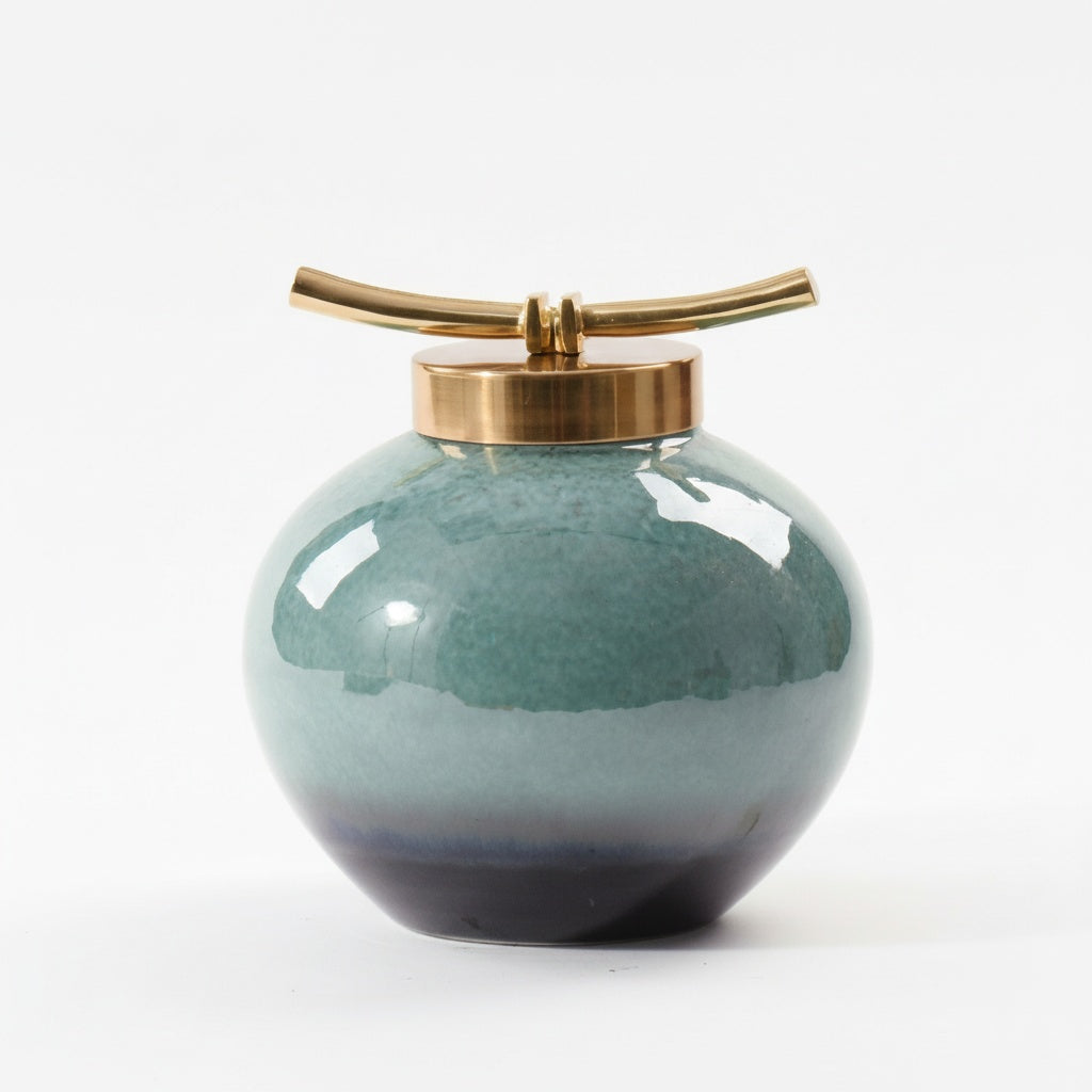 Gradient Ceramic And Brass Spherical Decorative Jar