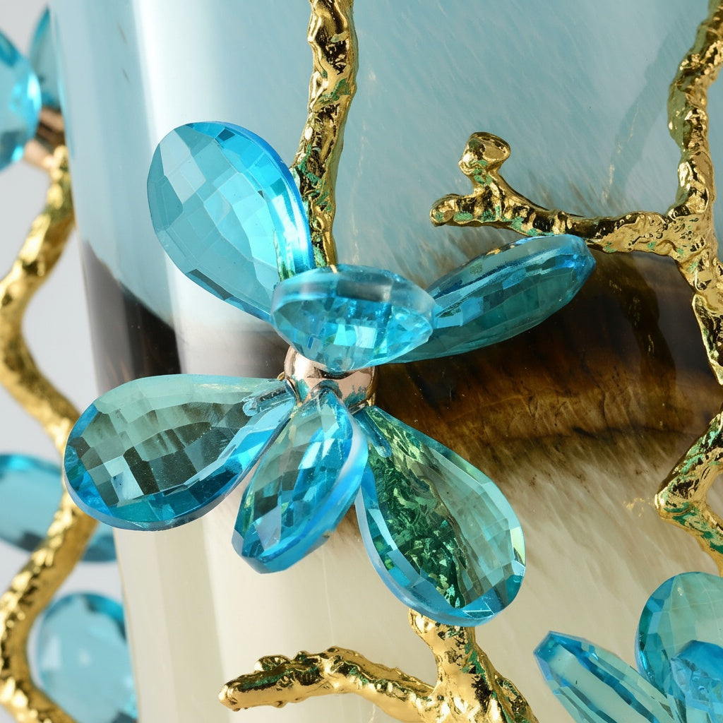 Gradient Glass and Crystal Floral Cylindrical Vase Facets