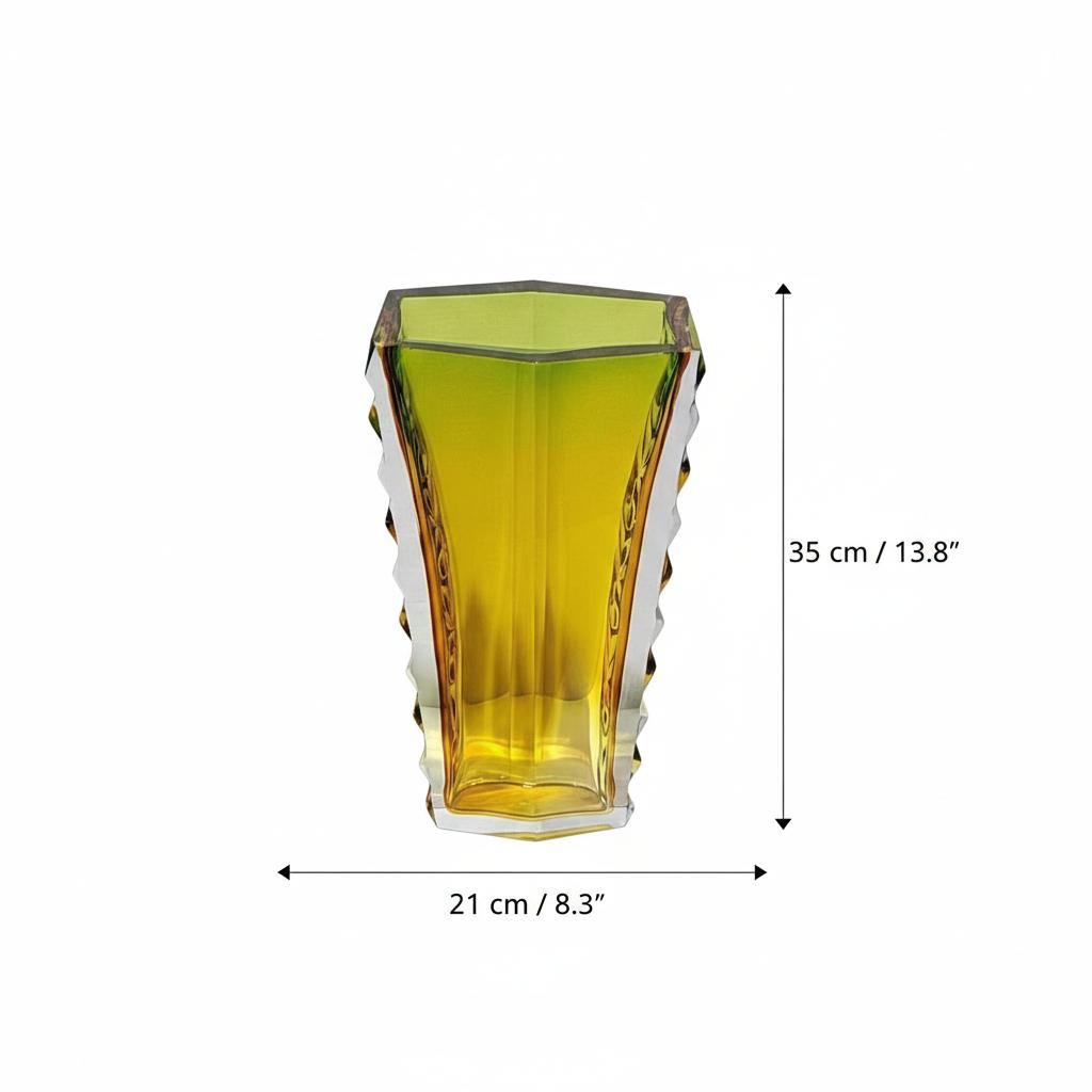 Green faceted hexagonal glass vase