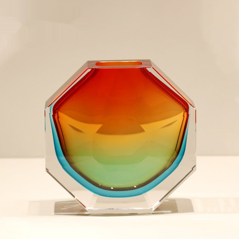 Red geometric glass vase with dimensions