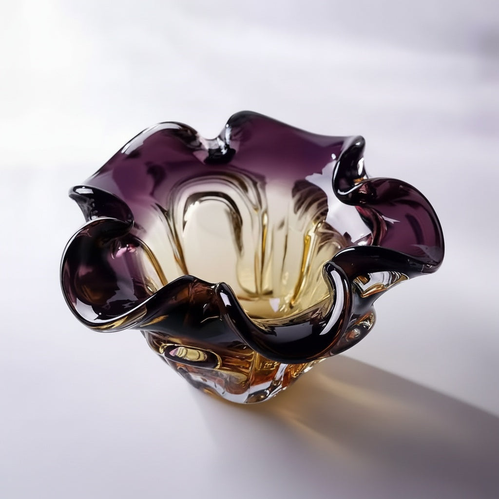 Gradient Glass Ruffled Decorative Bowl