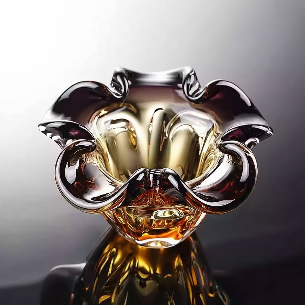 Gradient Glass Ruffled Decorative Bowl