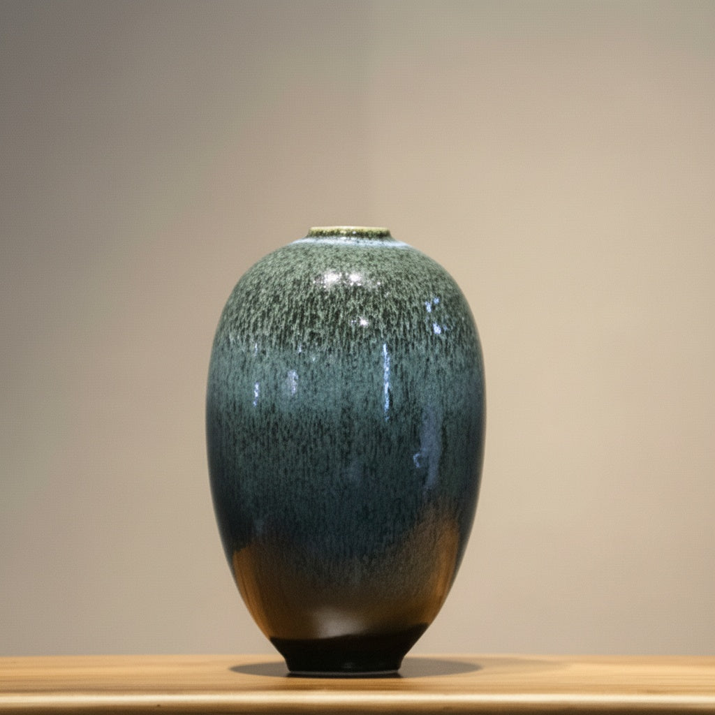 Gradient Glazed Ceramic Oval Vase Empty