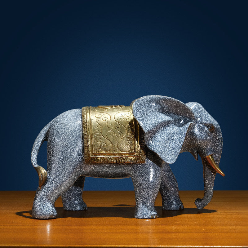 Side view of granite finish brass elephant figurine