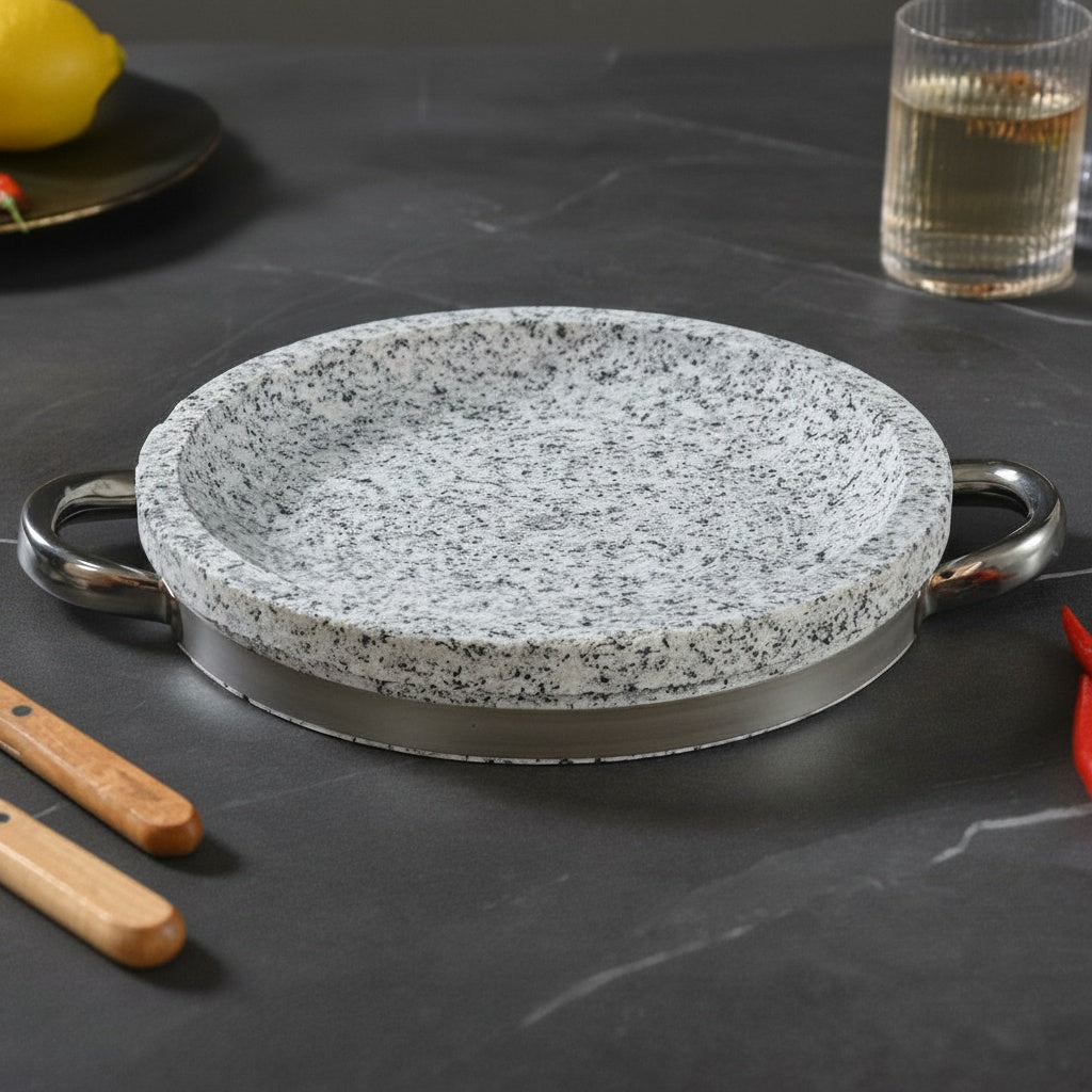 Granite And Stainless Steel Round Sizzling Plate