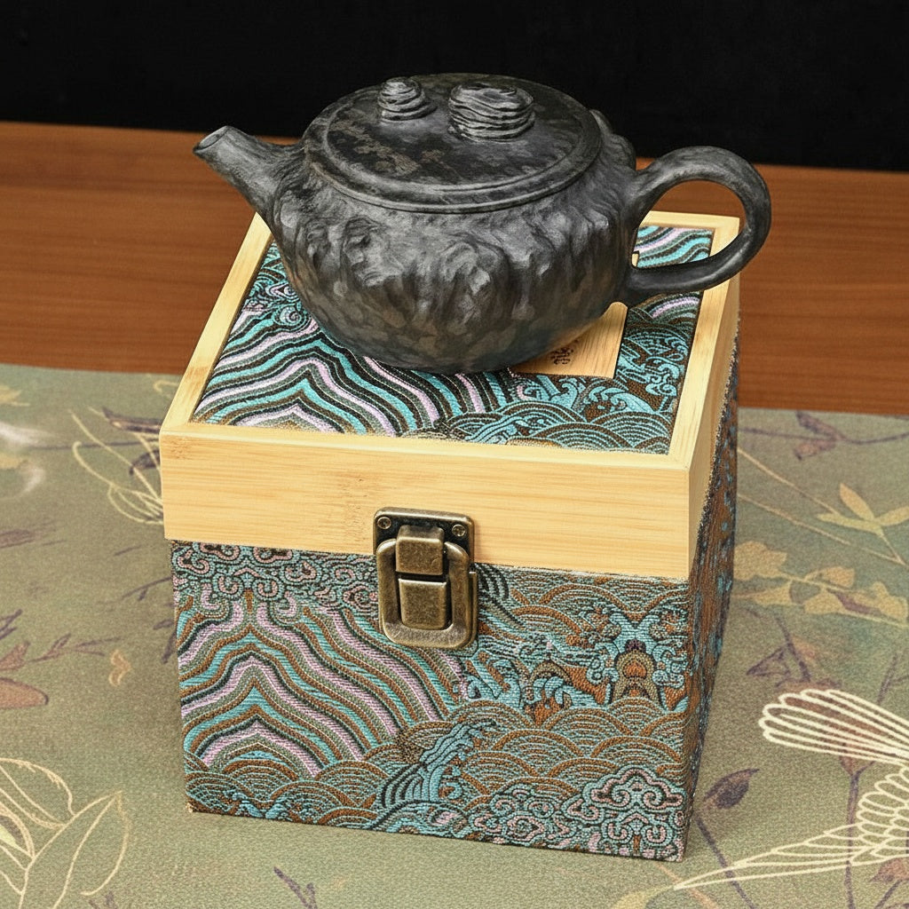 Graphite Finish Sculptural Teapot And Box