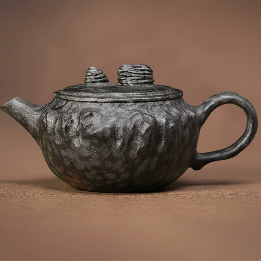 Graphite Finish Sculptural Teapot And Box