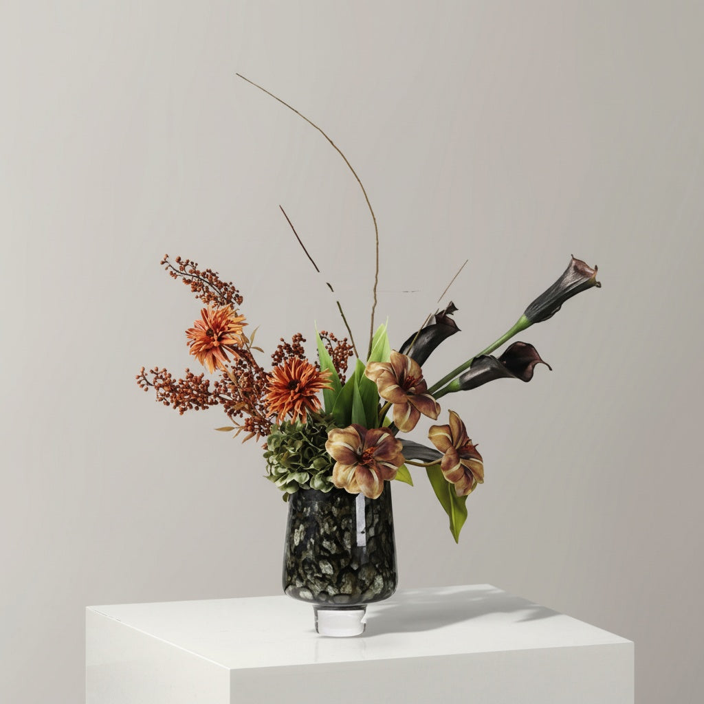 Graphite Patterned Glass Footed Vase