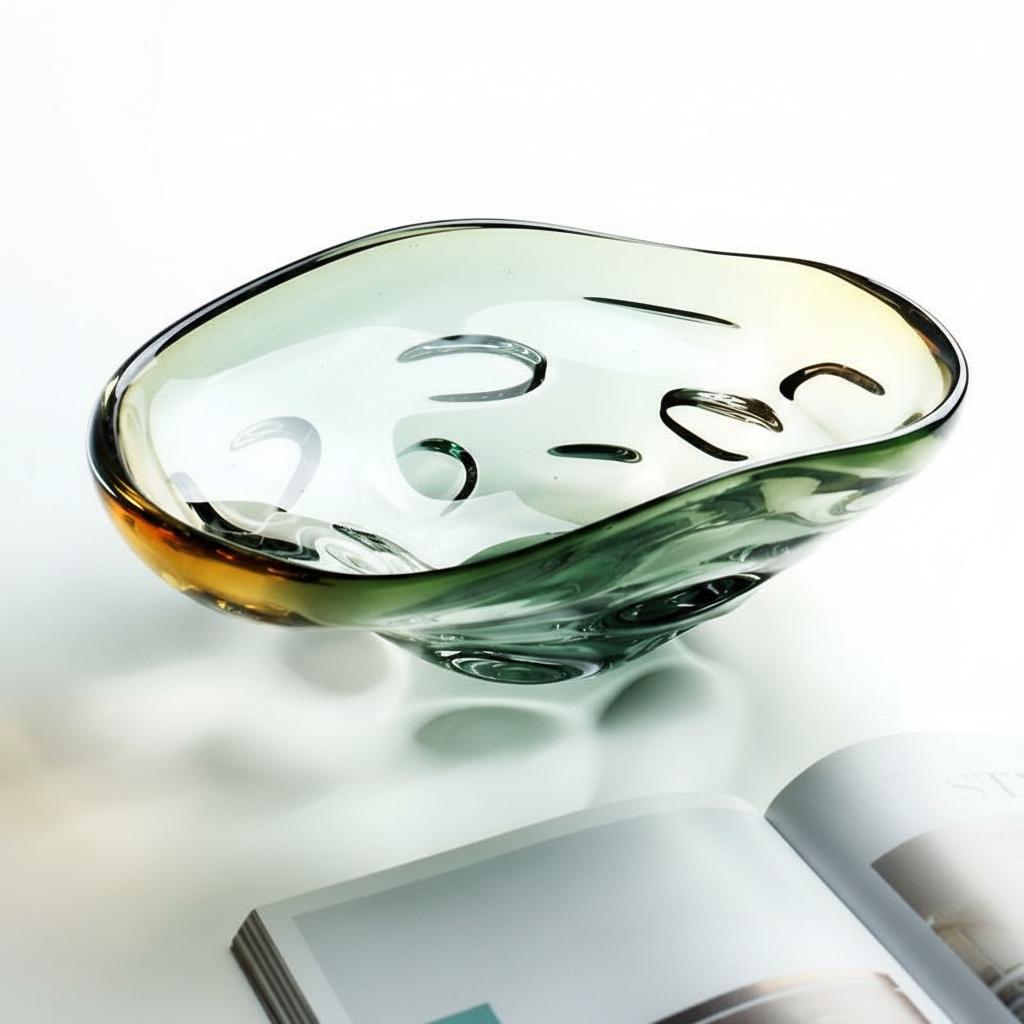 Empty glass centerpiece bowl showing fluid rim