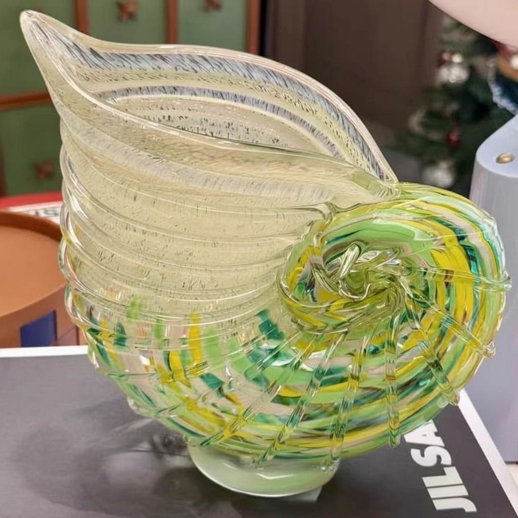 Detail of ribbed glass texture on nautilus vase