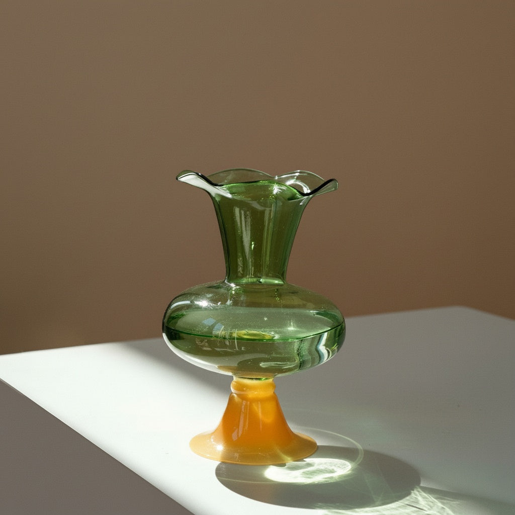 Green And Amber Glass Pedestal Vase