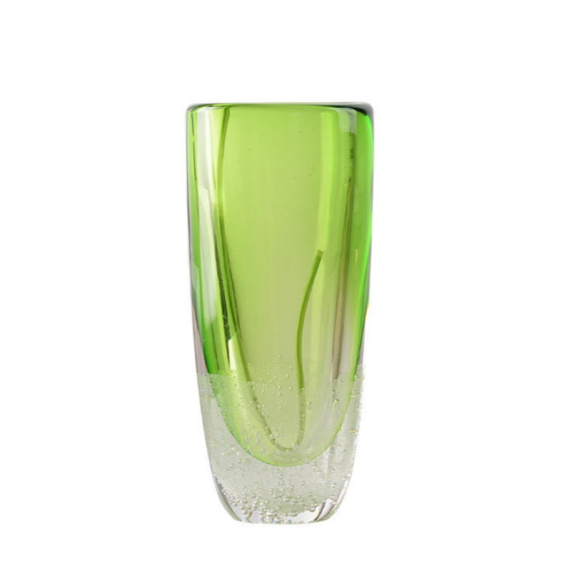 Large green glass cylinder vase front view