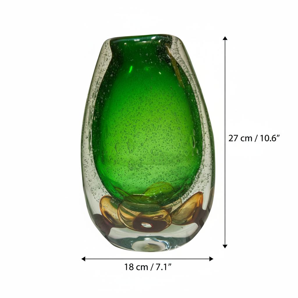 Dimensions diagram of large green glass vase