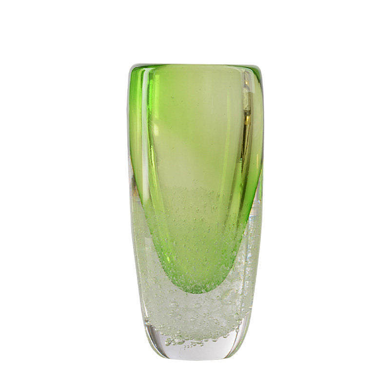 Detail of suspended bubbles in green glass base