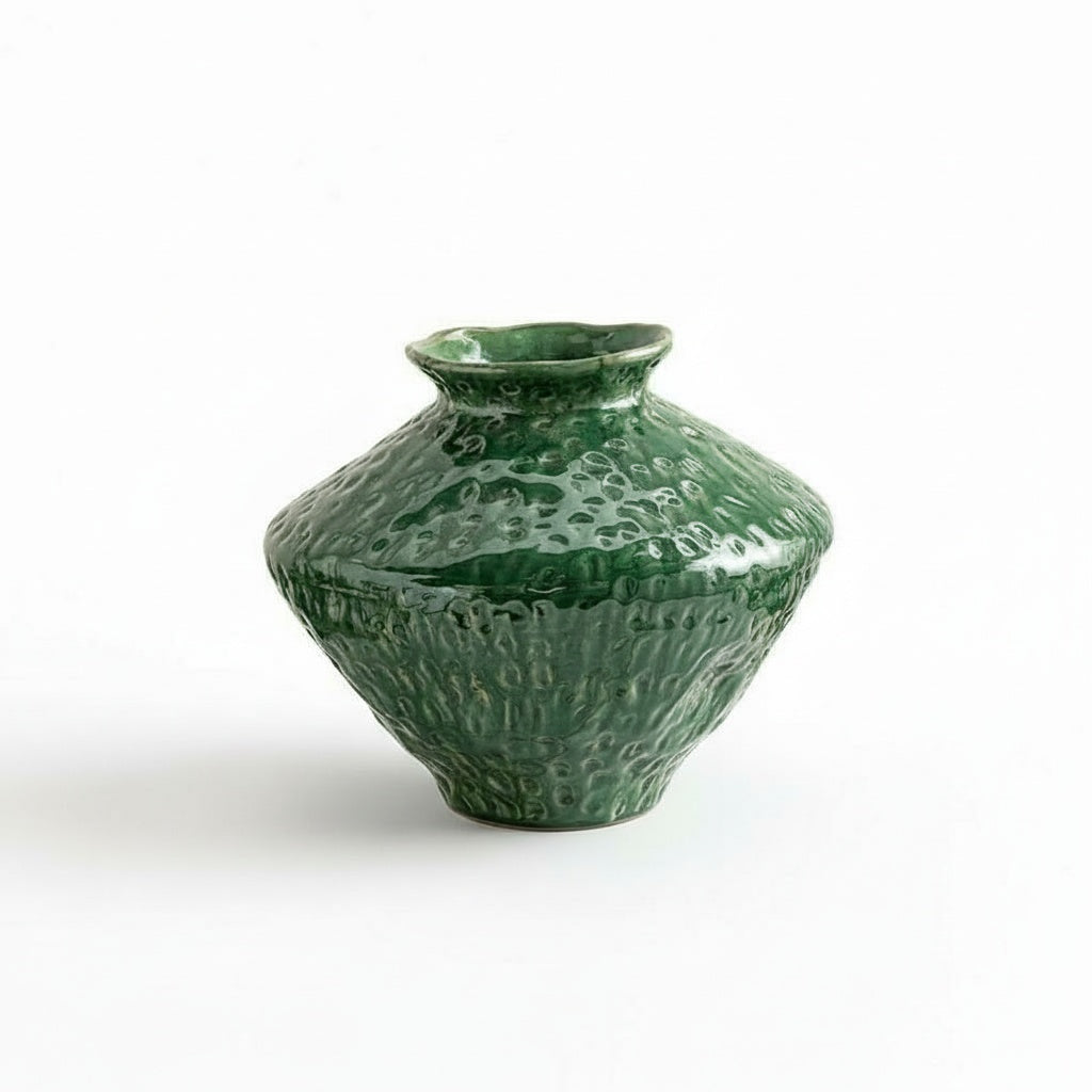 Green Glazed Ceramic Angular Vase