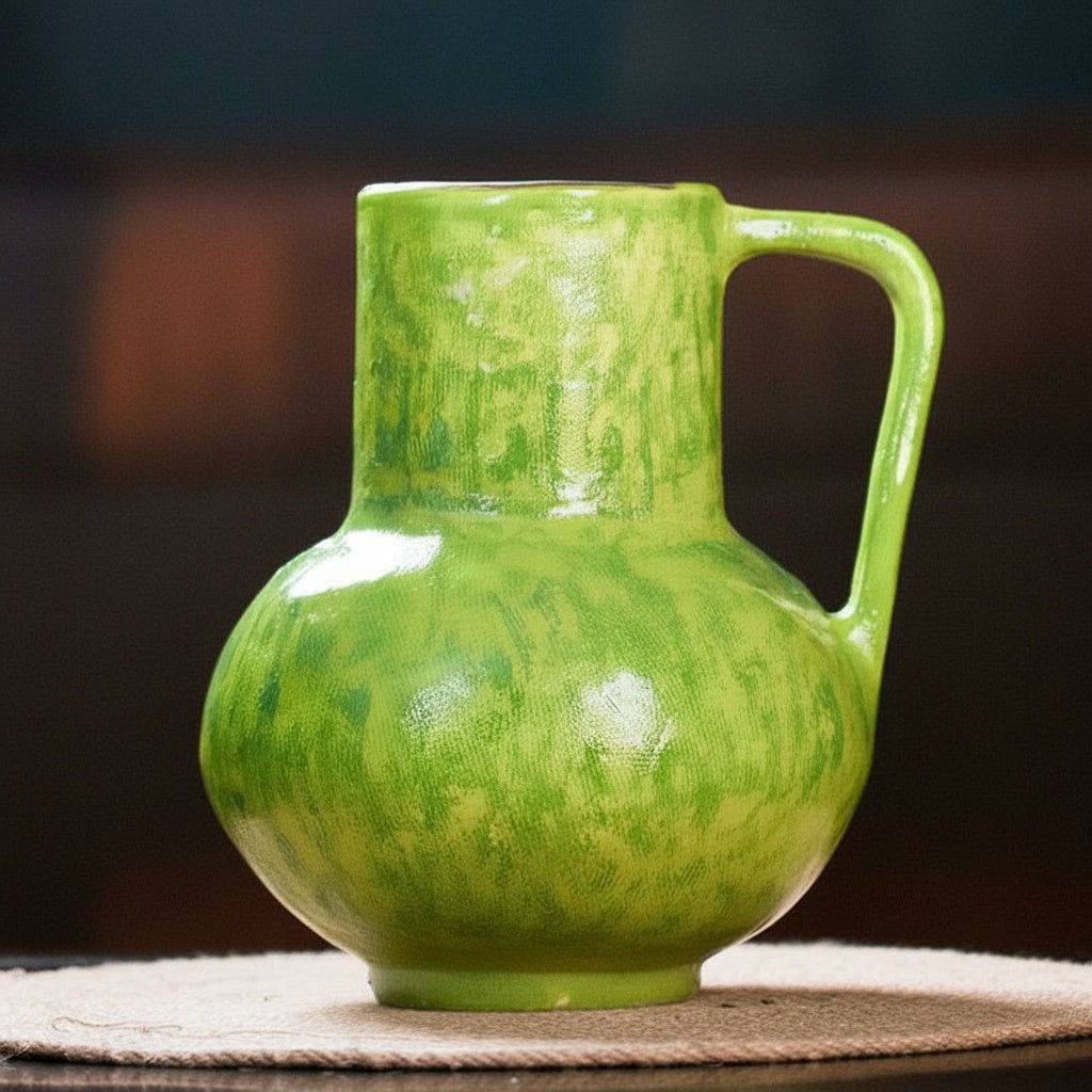 Green Glazed Ceramic Handled Vase
