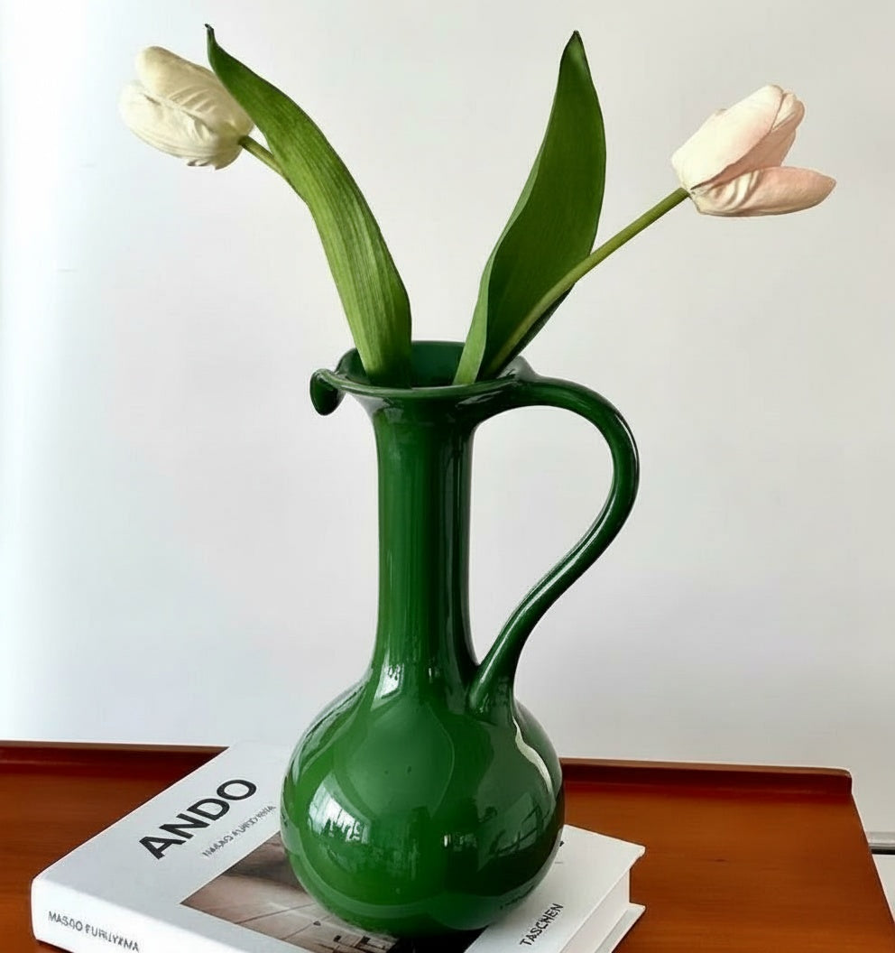 Green Glazed Ceramic Pitcher Vase