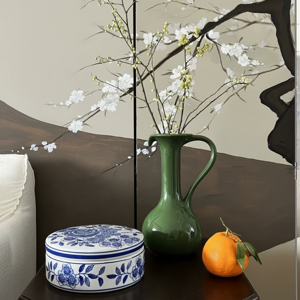 Green Glazed Ceramic Pitcher Vase Styled