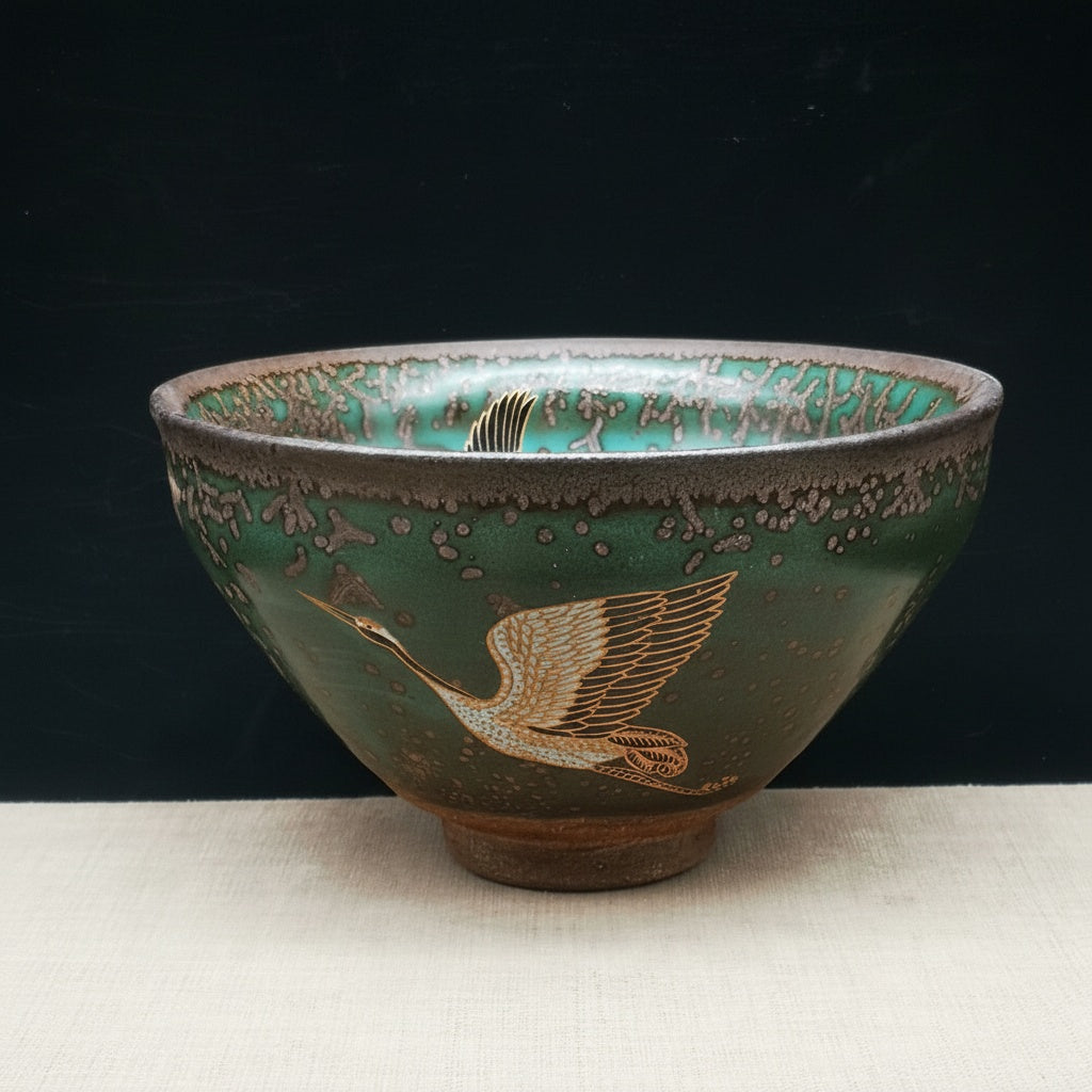 Green Glazed Ceramic Round Decorative Bowl