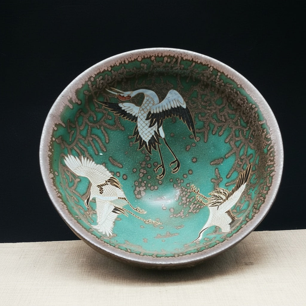 Green Glazed Ceramic Round Decorative Bowl