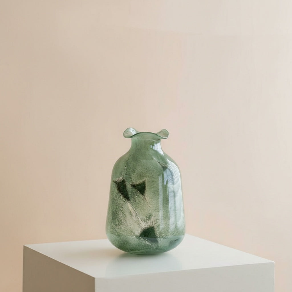 Medium green swirl glass vase solo shot