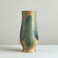 Green & Ochre Glazed Ceramic Flared Vase